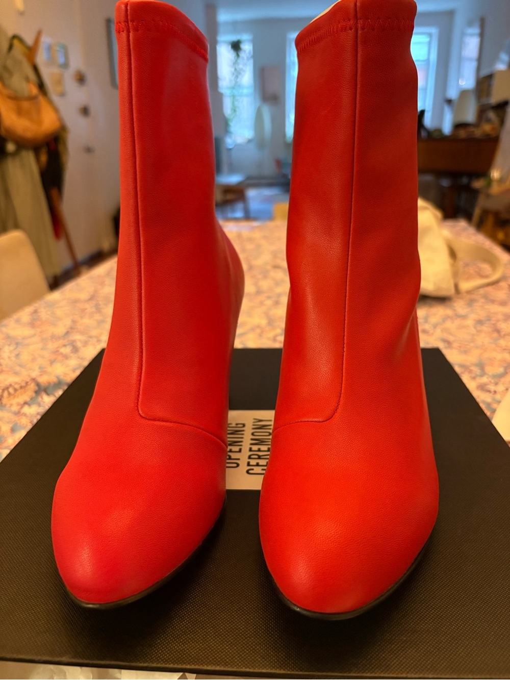 Opening Ceremony Red Stretch Ankle Boots with Sleek Silhouette